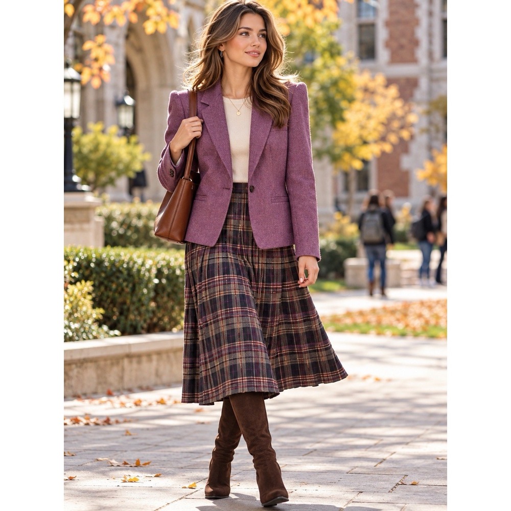 Vintage 70s Villager Plum Wool Blend Blazer~12~Puff Slv Academia Tailored Preppy